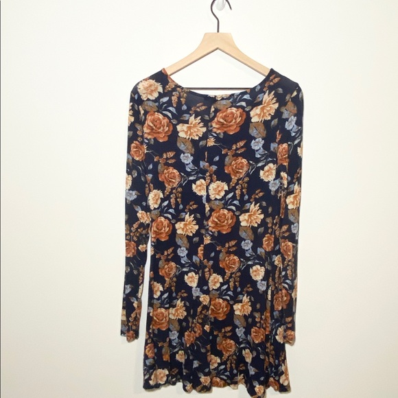 Forever 21 Navy Floral Long Sleeve Dress Size L - Picture 4 of 4